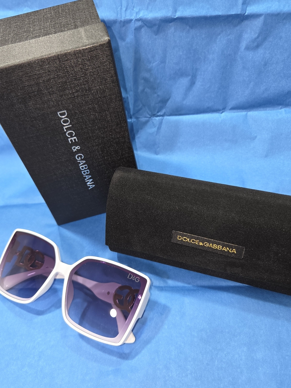 Dolce & Gabbana White Frame Sunglasses with Gradient Purple Lenses - Picture 2 of 3